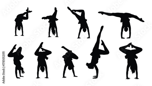 Gymnastics and acrobatic silhouettes isolated on white background, Vector