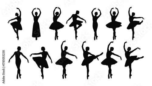 Ballet dancer silhouettes collection isolated on white background, Vector