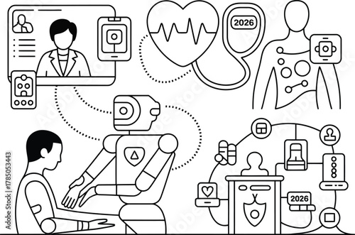 Robot assisting doctor with medical data and patient care technology