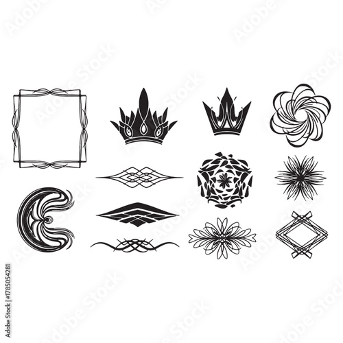 Collection of Decorative Frames, Crowns, and Ornaments