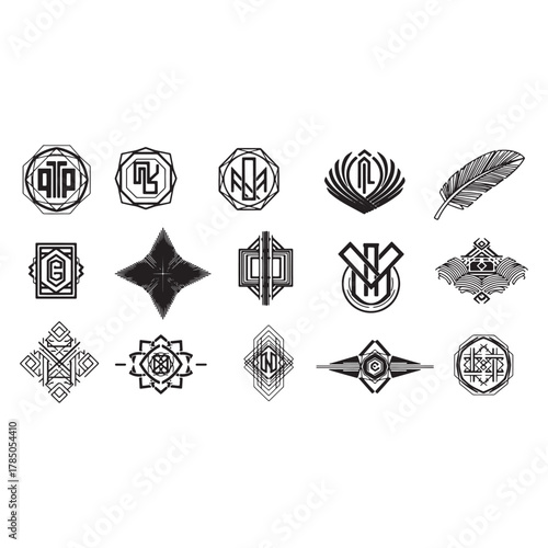 Collection of Decorative Black and White Monograms and Emblems