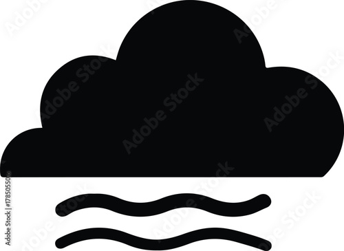 Black Cloud and Wind Icon weather symbol.