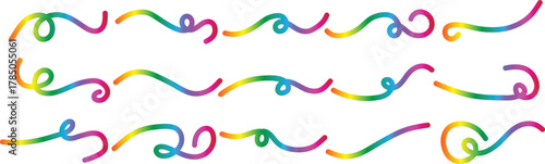 Fifteen Colorful Rainbow Gradient Swirls and Wavy Lines Keywords: swirl, flourish, curve, line