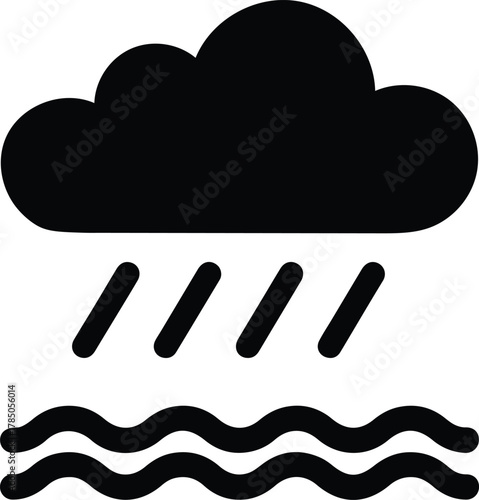 Heavy Rain Cloud Icon Over Wavy Lines weather storm