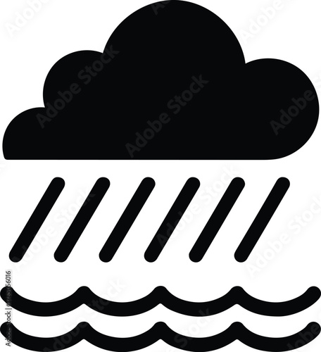 Heavy Rain Cloud Icon Over Wavy Lines weather storm