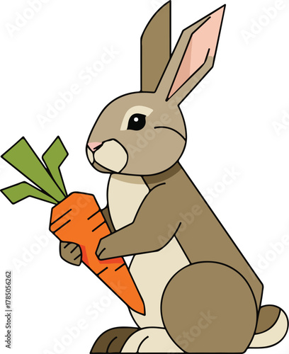 Cute Cartoon Rabbit Holding a Fresh Orange Carrot Vector Illustration