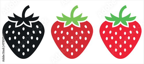 Vibrant red strawberries and a bold black silhouette icon offer fresh, healthy food design elements for vibrant, natural marketing.