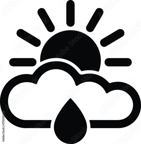 Sun behind cloud with rain drop icon weather forecast