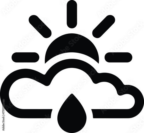 Sun behind cloud with rain drop icon weather forecast
