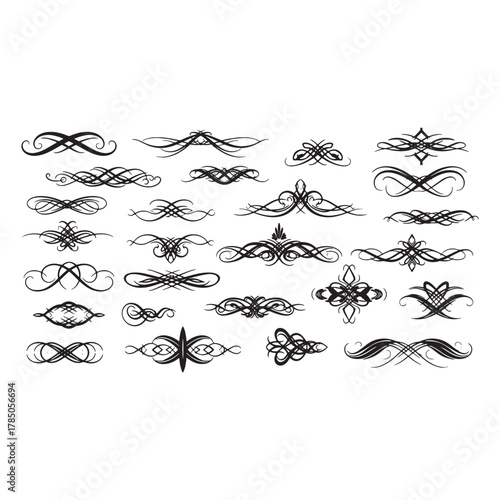 Large Collection of Black Ornate Flourishes and Dividers Keywords: flourish, divider, ornate