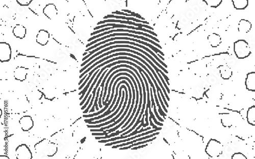 Vector black fingerprint texture. Black fingerprint on white transparent background. Criminal identity recognition. Fingerprint pattern of ridges, furrows. Black ink smear, detail of human skin for