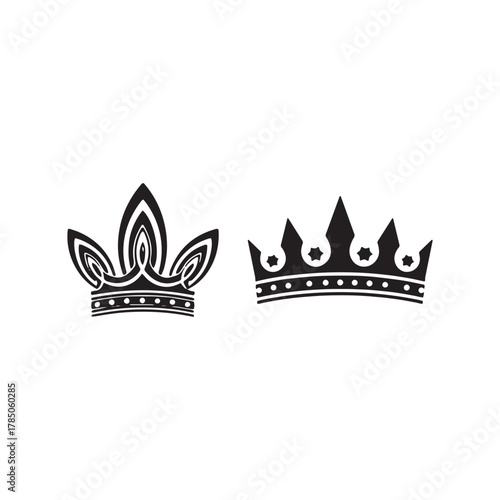 Two Black Stylized Crowns on White Background royal