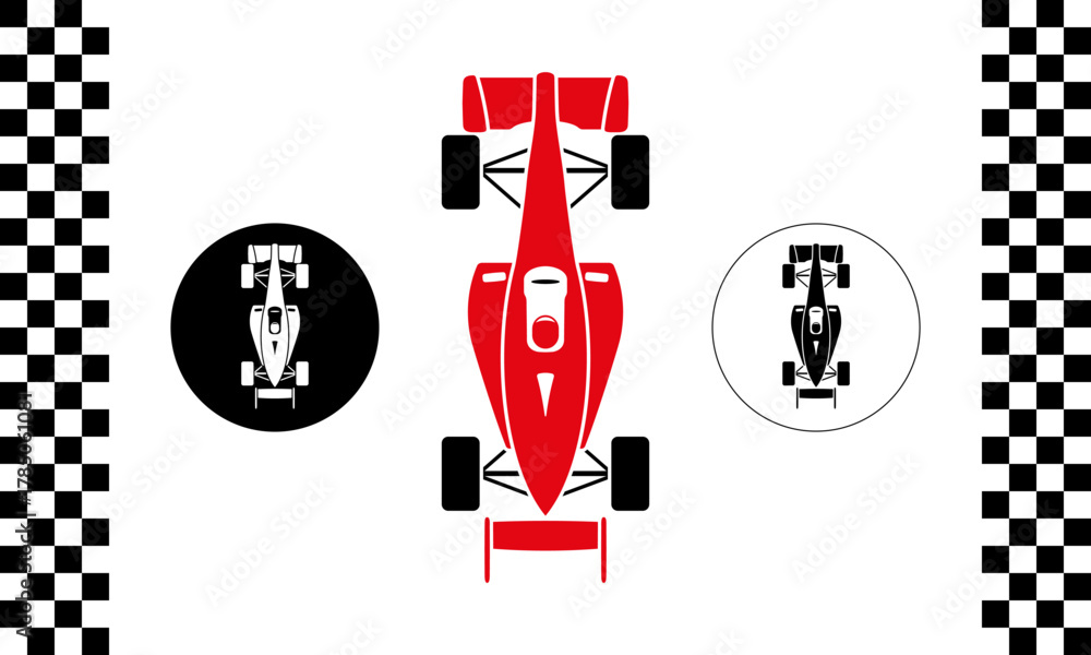 Obraz premium Formula One top view car with racing pattern, flat design