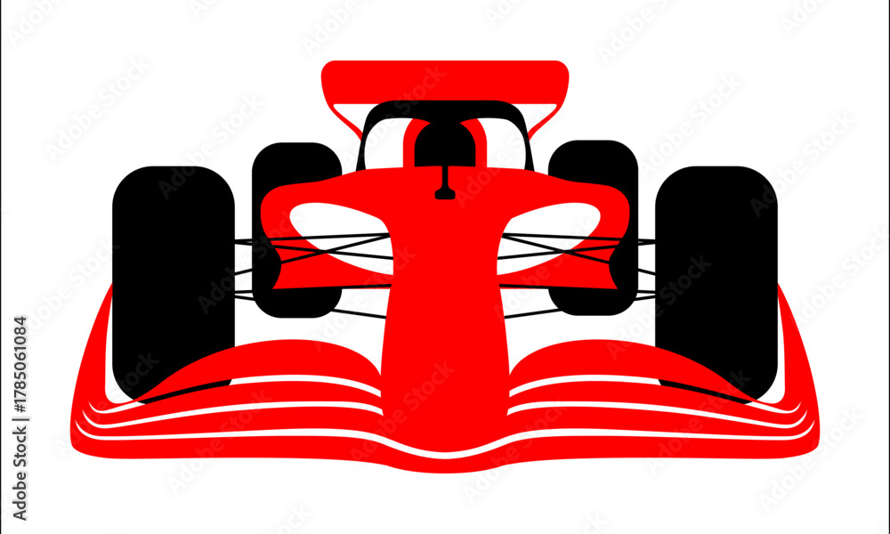 Naklejka premium Front view of racing car with aerodynamic wings, flat design