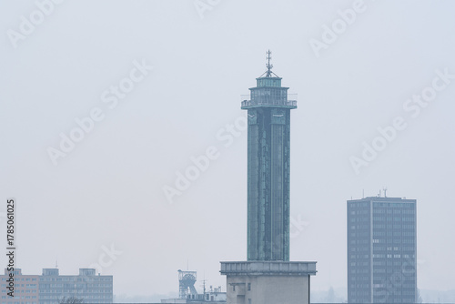 New City Hall Tower in Ostrava on a Foggy Day