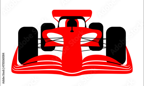Front view of racing car with aerodynamic wings, flat design