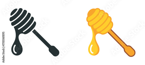 Golden honey dripping from a dipper, a sweet treat and natural food source, available in black and gold, great for breakfast and baking