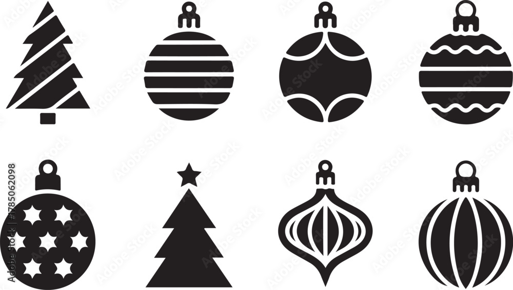 Naklejka premium Christmas Ball Ornament Set in Festive Holiday Decorations Vector Design