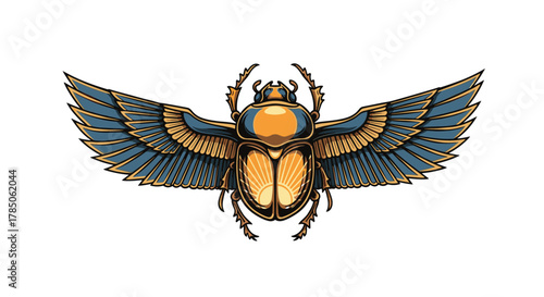 An ancient Egyptian scarab beetle with outstretched wings symbolizing rebirth and protection.
