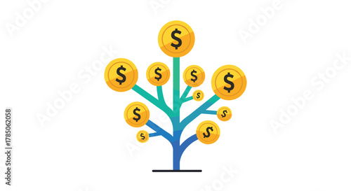 Visualizing the concept of financial growth through a stylized tree bearing coins.