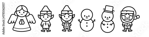 Christmas characters  angel, elf, snowman and santa claus vector illustration