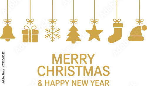 Christmas elements hanging gold isolated background