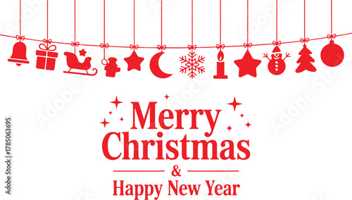 Hanging christmas icons and new year greetings