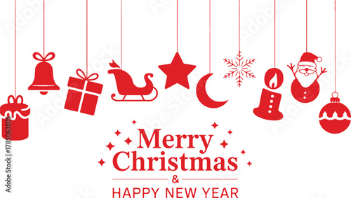 Hanging christmas icons and new year greetings