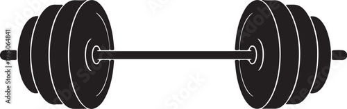 Black silhouette of a barbell with weights on a white background dumbbell weightlifting on transparent background