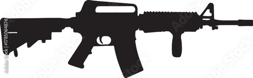 Black Silhouette of an Assault Rifle with Collapsible Stock on a White Background firearm weapon on transparent background