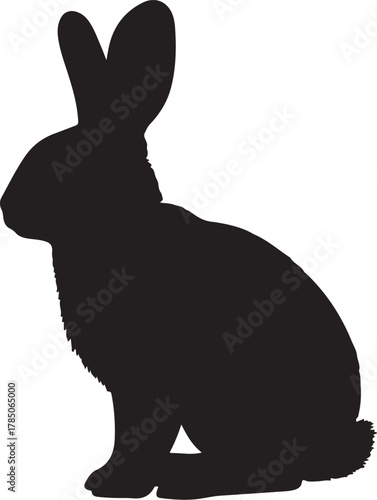 Black Silhouette of a Sitting Rabbit on a White Background bunny hare on transparent background