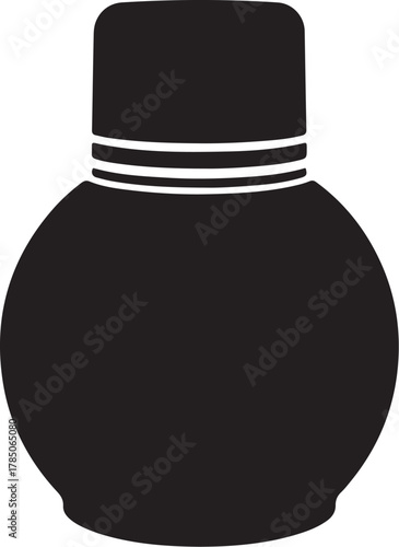 Black silhouette of an inkwell with white stripes on a white background ink pot ink bottle on transparent background