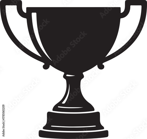 Silhouette of a classic trophy cup with handles and a base on a white background Keywords: trophy, cup, award, winner, champion, victory, success, competition, prize, on transparent background
