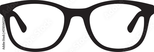 Silhouette of Modern Eyeglasses with Thick Frames Keywords: eyeglasses, glasses, spectacles, eyewear, vision, optics, silhouette, isolated, black, white background, fashion, on transparent background