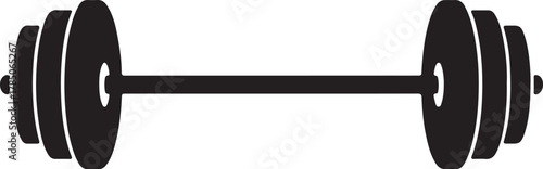 Silhouette of a Barbell with Weight Plates Keywords: barbell, weightlifting, gym, fitness, exercise, strength, training, workout, equipment, silhouette, isolated, black, on transparent background