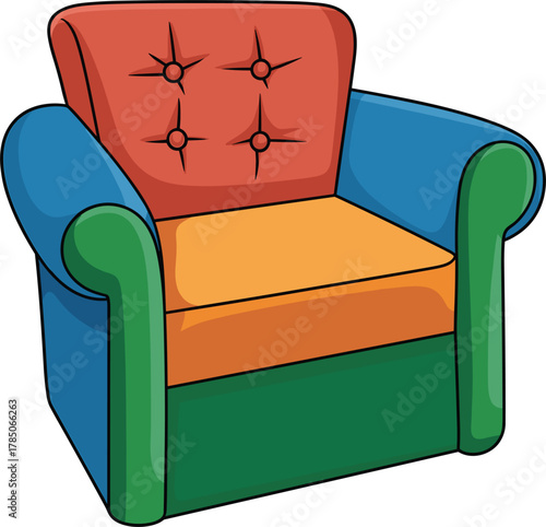 Cozy armchair with colorful upholstery and tufted back furniture seating