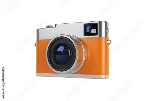 Capture life's vibrant moments with this stylish orange and silver vintage-inspired camera design element