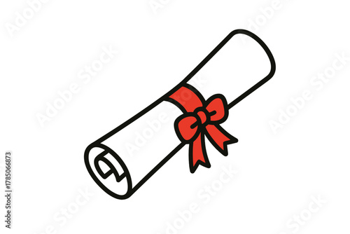Rolled diploma scroll tied with a red ribbon bow icon