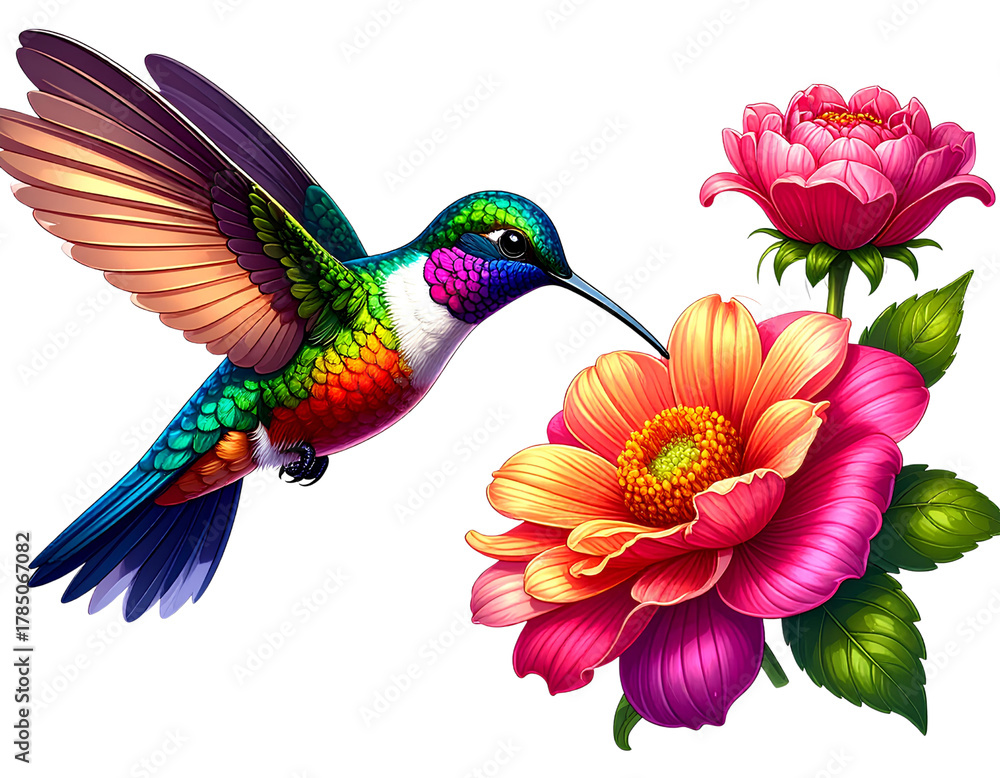 Fototapeta premium hummingbird and flowers