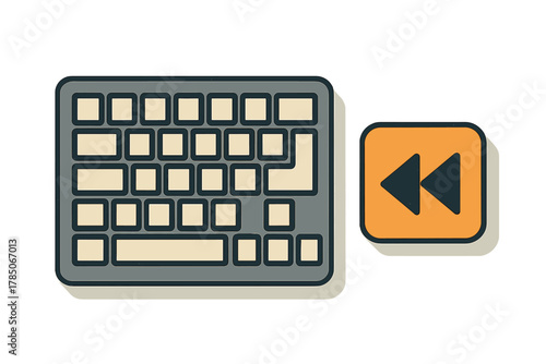 Minimalist keyboard layout featuring media rewind control icon