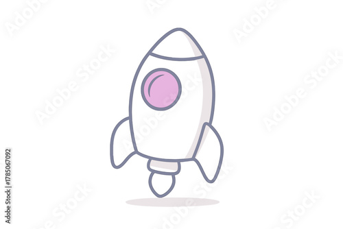 Cute cartoon rocket ship taking off in simple outline style