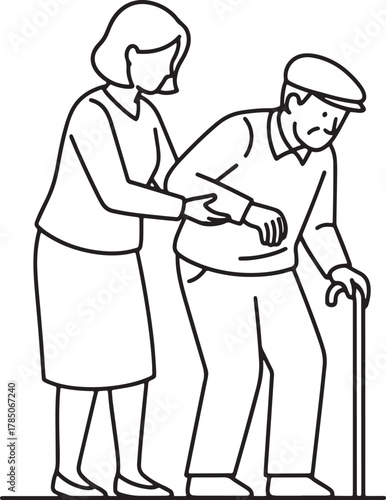 Caring for an elderly person with a cane