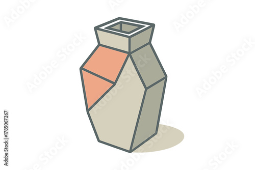 Faceted geometric vase with abstract color blocking and shadow detail