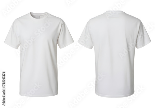 Crisp white t-shirt mockup showcasing front and back views for apparel design projects or custom prints