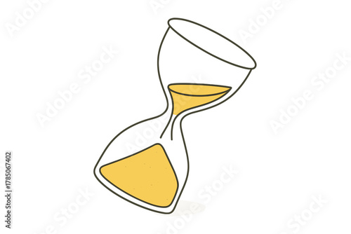 Tilted hourglass with yellow sand actively running down