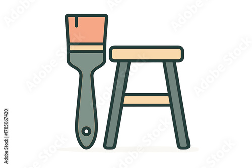 Paintbrush and wooden stool icons for home renovation and painting projects