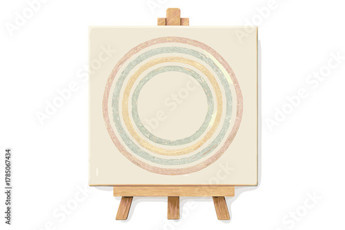 Abstract concentric circles design displayed on wooden easel