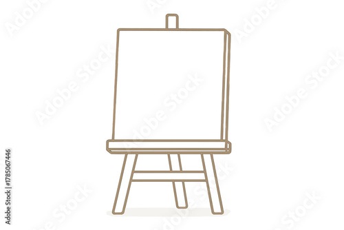 Simple line art of an empty wooden artist easel with blank canvas