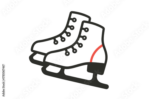 Stylized pair of figure skates icon with black outline and red accent