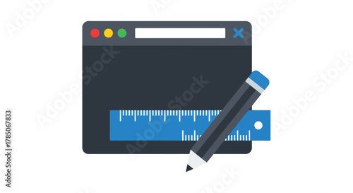 Computer window with drawing tools and pencil a flat design silhouette